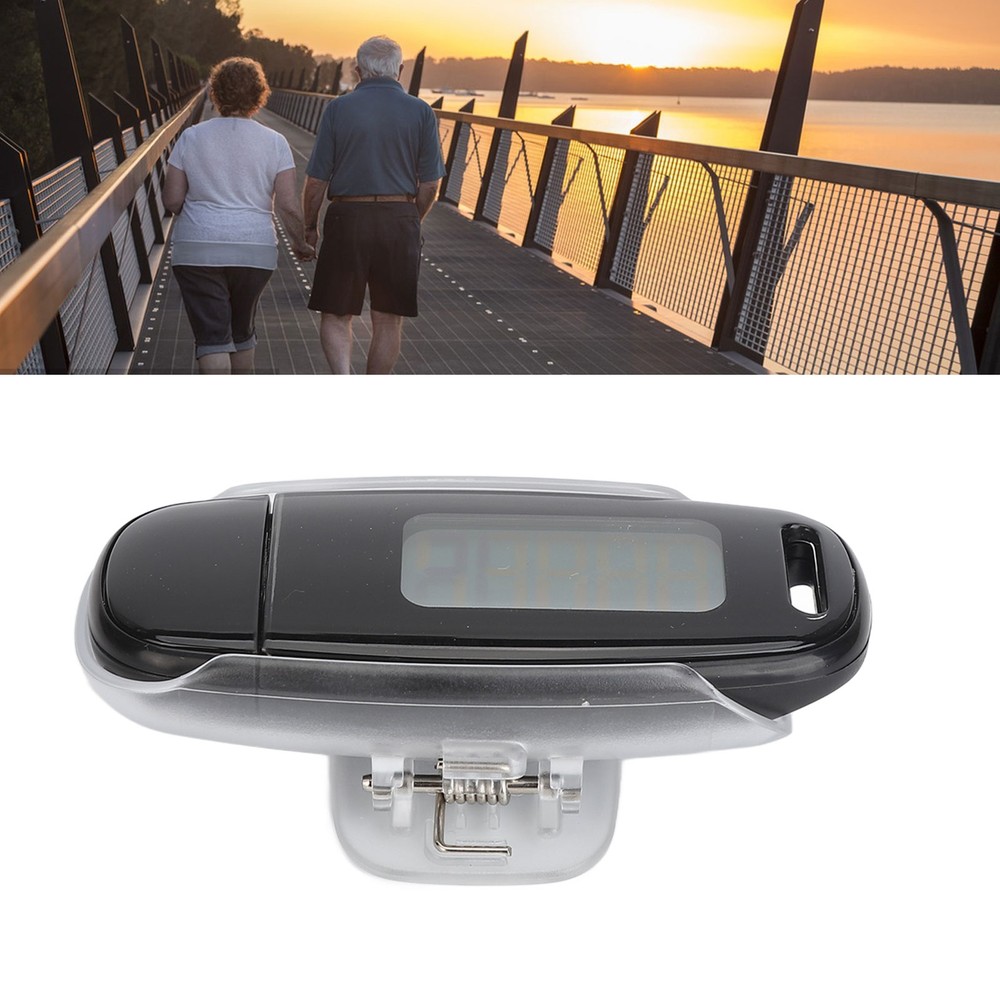 (Black)Step Counter Large LCD Screen USB Rechargeable Accurate Portable AN