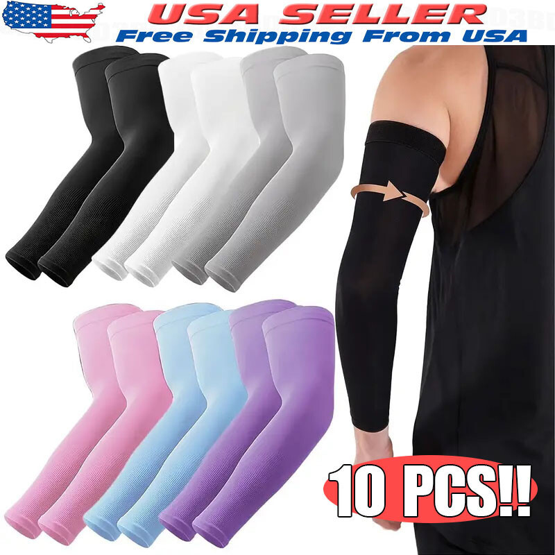 5 Pairs Cooling Arm Sleeves Cover UV Sun Protection Sports Outdoor For Men Women