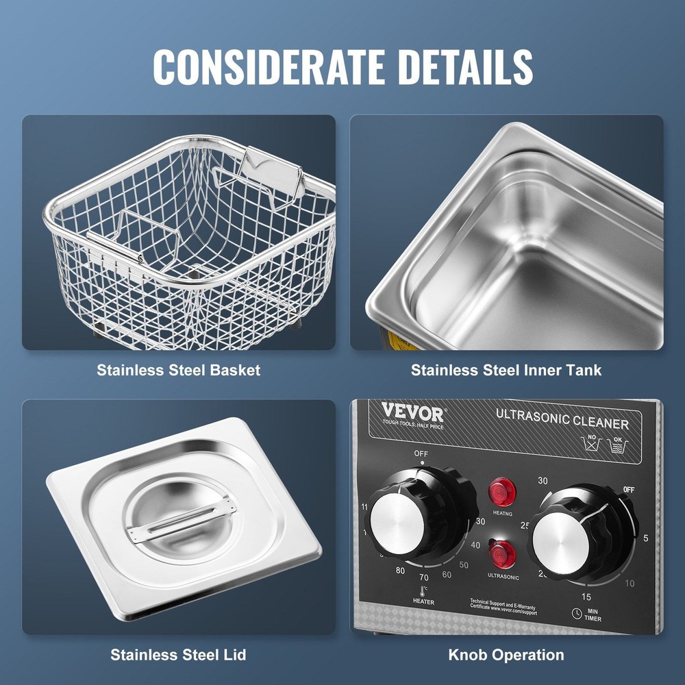 2L Multi-Function Ultrasonic Bath 40kHz Adjustable Heat Digital Panel