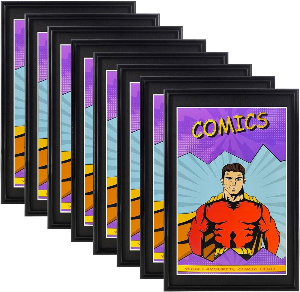 Stylish Black Comic Book Frames with UV Protection - 8 Pack Display Solution