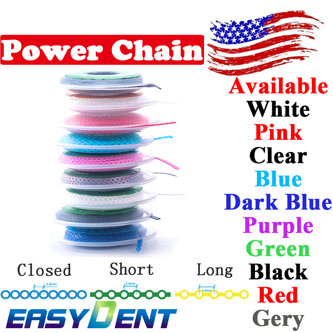 Dental Power Chains Ortho Elastic Ultra Spool Closed/Short/Long For Wire Braces