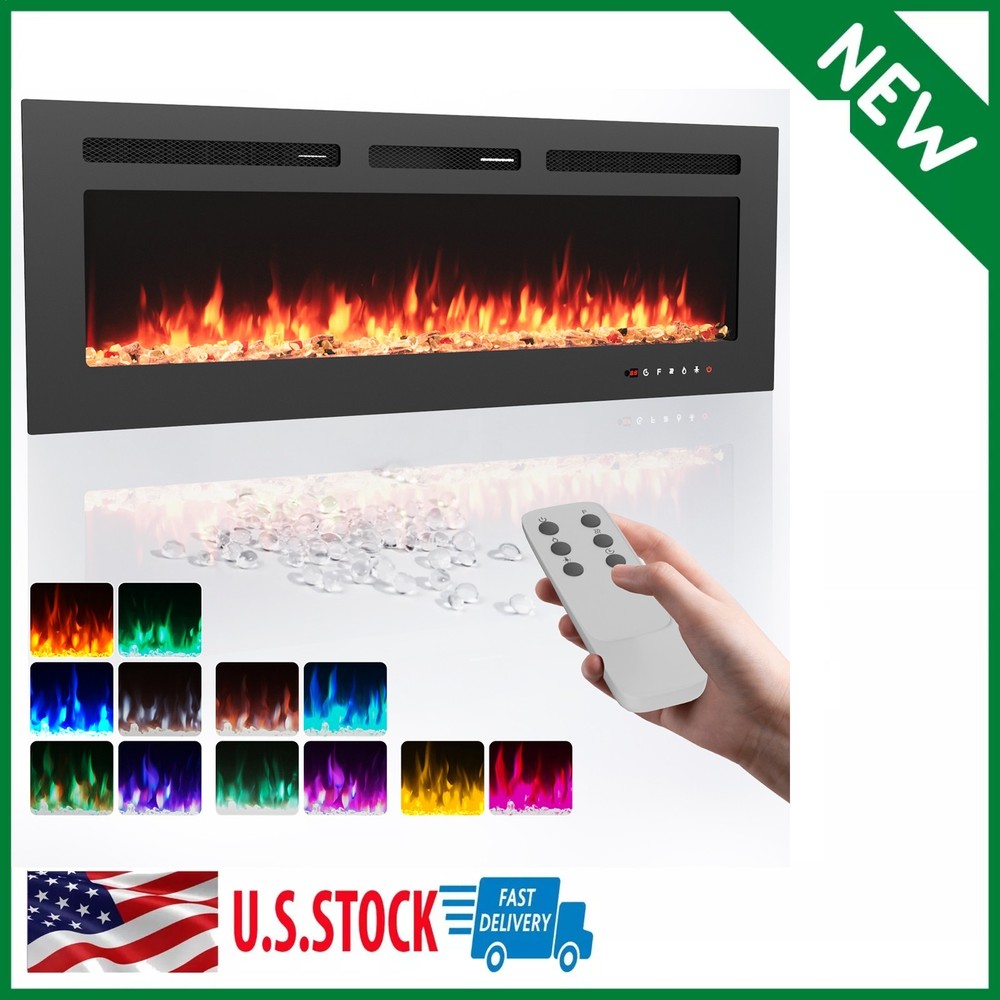 60'' Electric Fireplace Wall Mounted Heater with Remote/Adjustable Flame/Timer