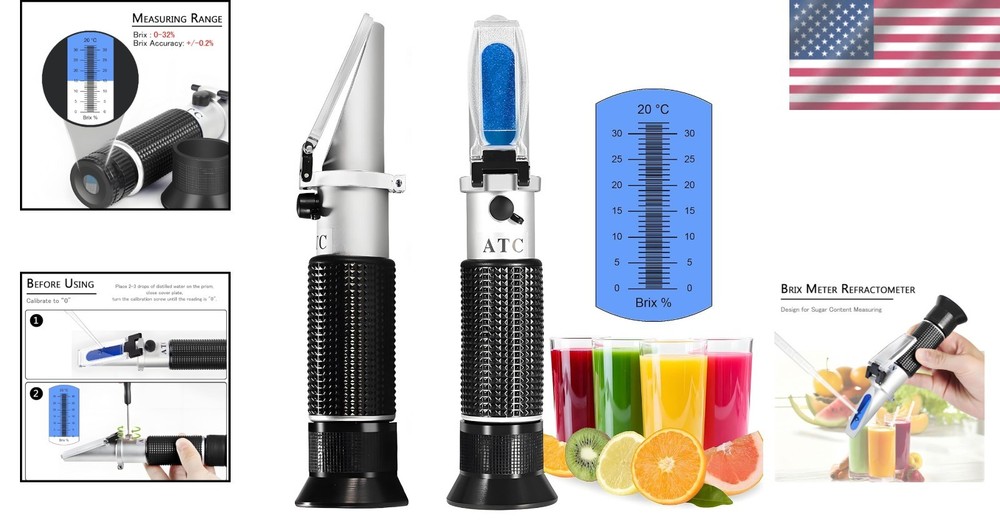 Precision 0-32% Brix Refractometer: Handheld, Portable Sugar Tester with ATC