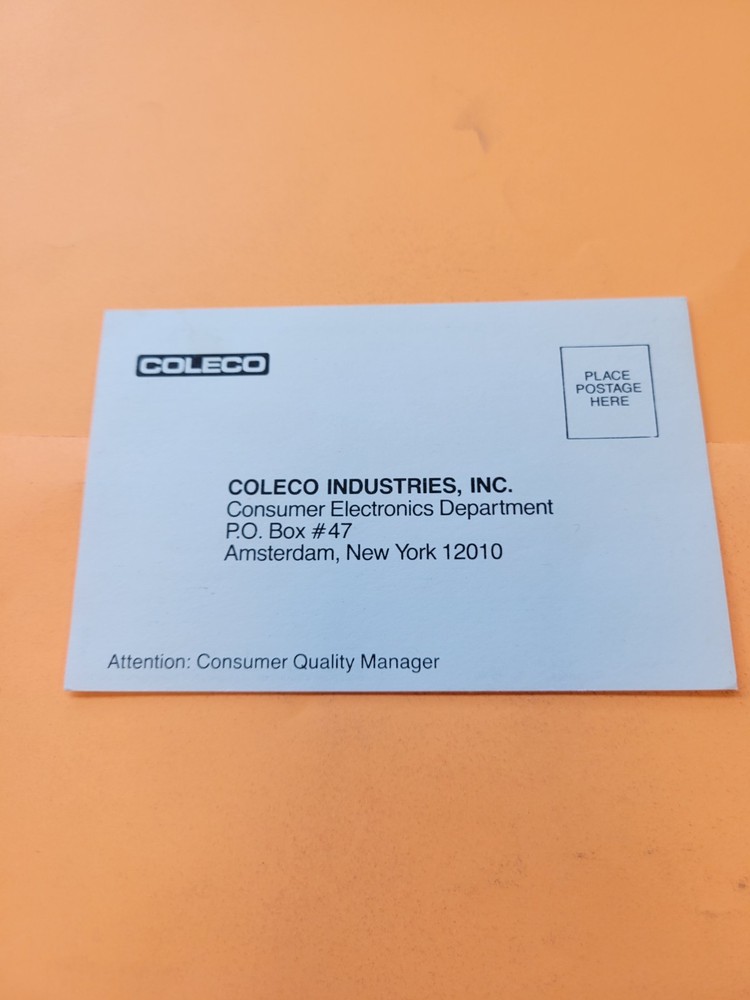 colecovision Warranty Insert  78075B