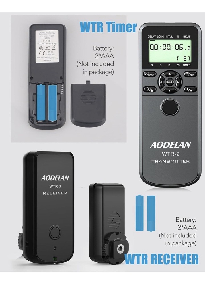 AODELAN WTR-2 Wireless Camera Timelapse intervalometer Timer Shutter Remote