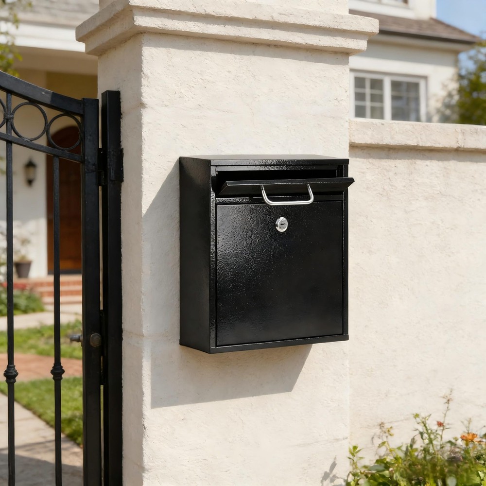 Steel Key Lock Mail Boxes for Outside, Locking L, Black