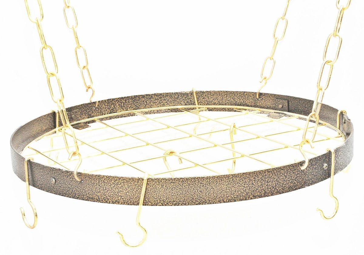 Rogar Round Pot Rack with Grid Hammered Bronze / Brass