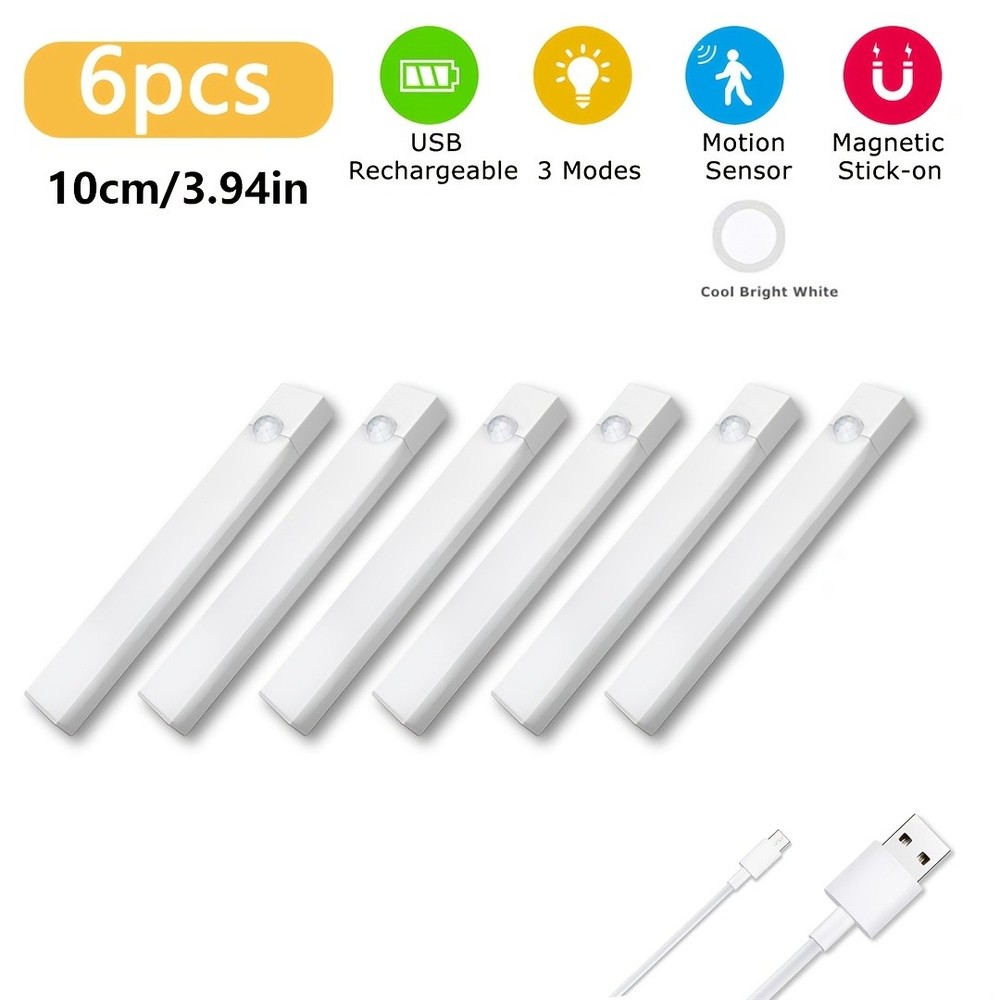 LED Motion Sensor Light USB Rechargeable Dimmable Under Cabinet Kitchen Night