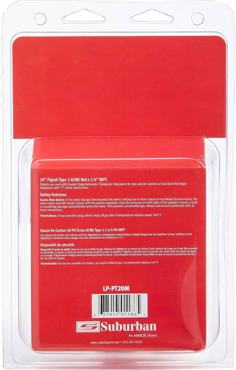 Suburban LP-PT20M 20-Inch Pigtail Type 1 Acme Nut with 1/4-Inch MPT