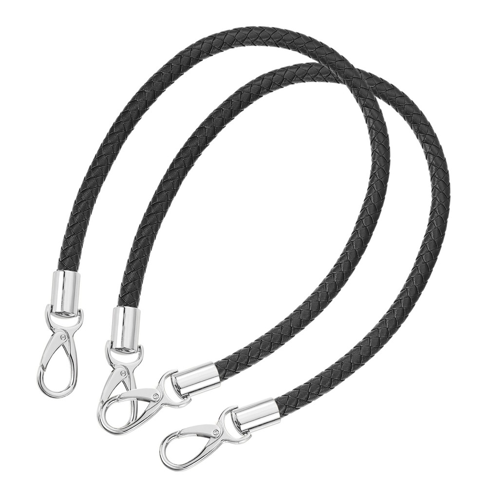 2Pcs 60cm Short Leather PU Braided Purse Replacement (Black, Silver)