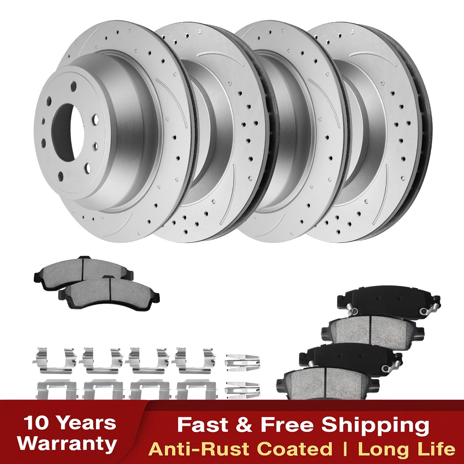 Front Rear Drilled Rotors Brake Pads for 2002 - 2005 Chevy Trailblazer GMC Envoy