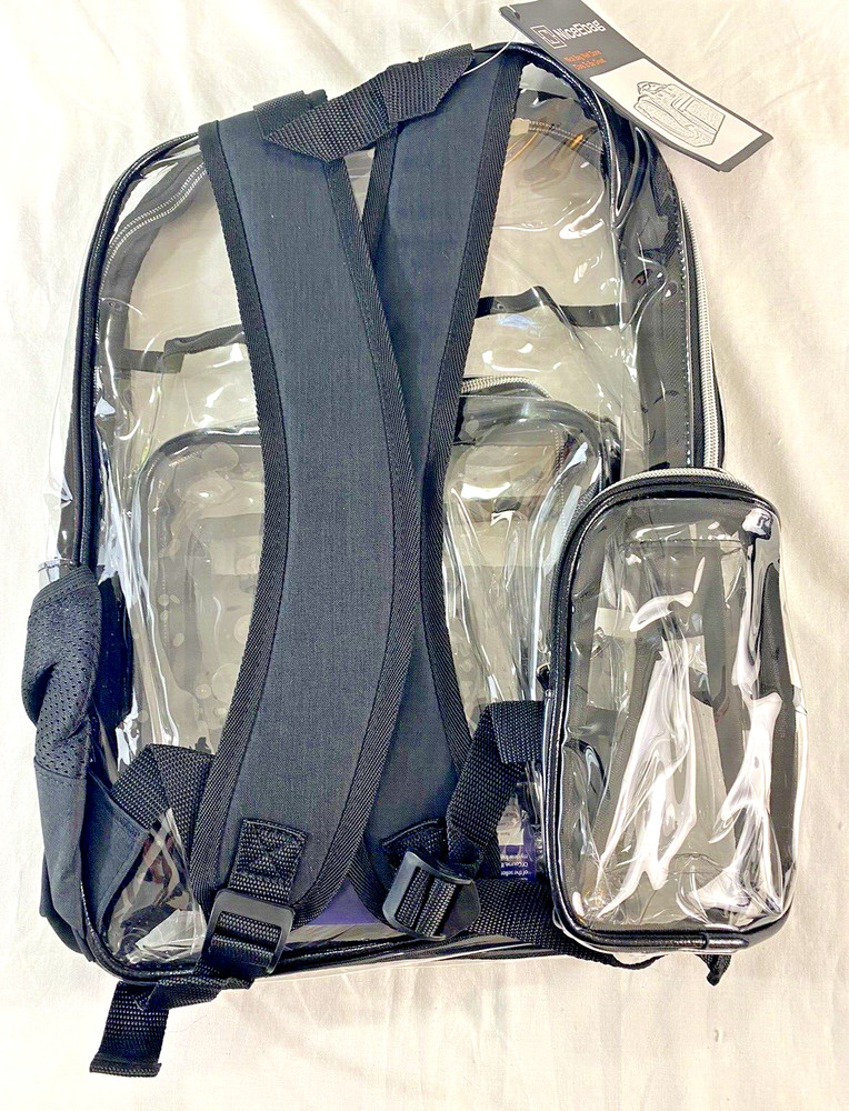NiceEbag clear backpack cushioned adjustable straps zippers pockets hand bag