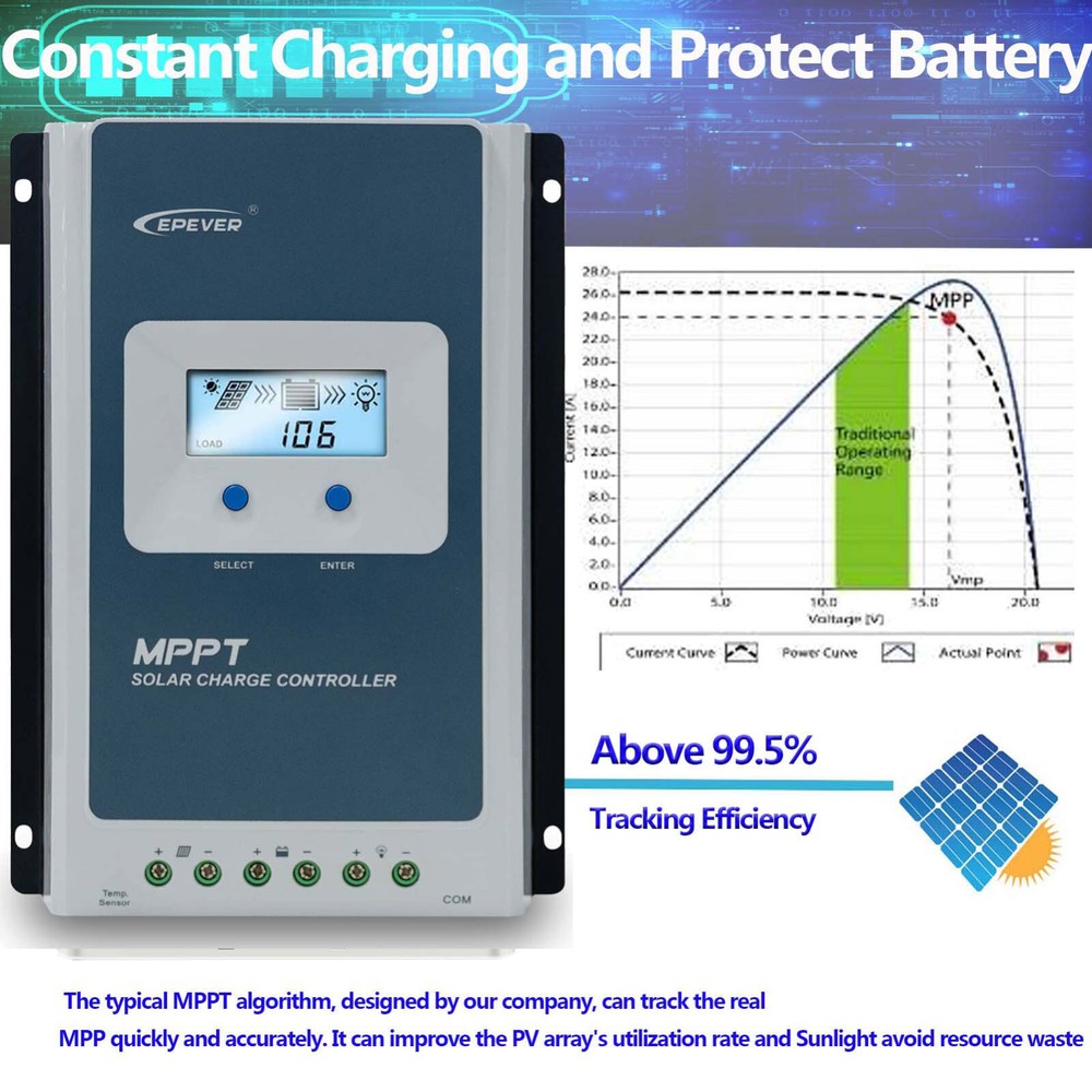 New EPEVER 20A 60A MPPT Solar Charge Controller Auto Identify Battery Voltage