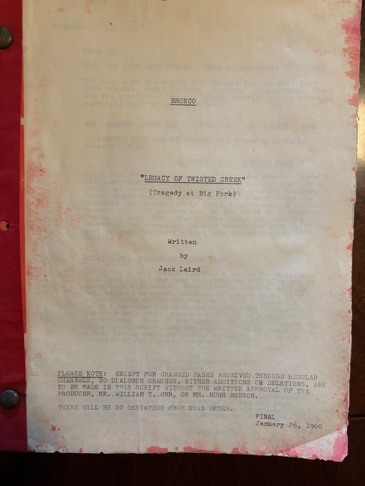 "Bronco" Original 1960 TV Script Ty Hardin