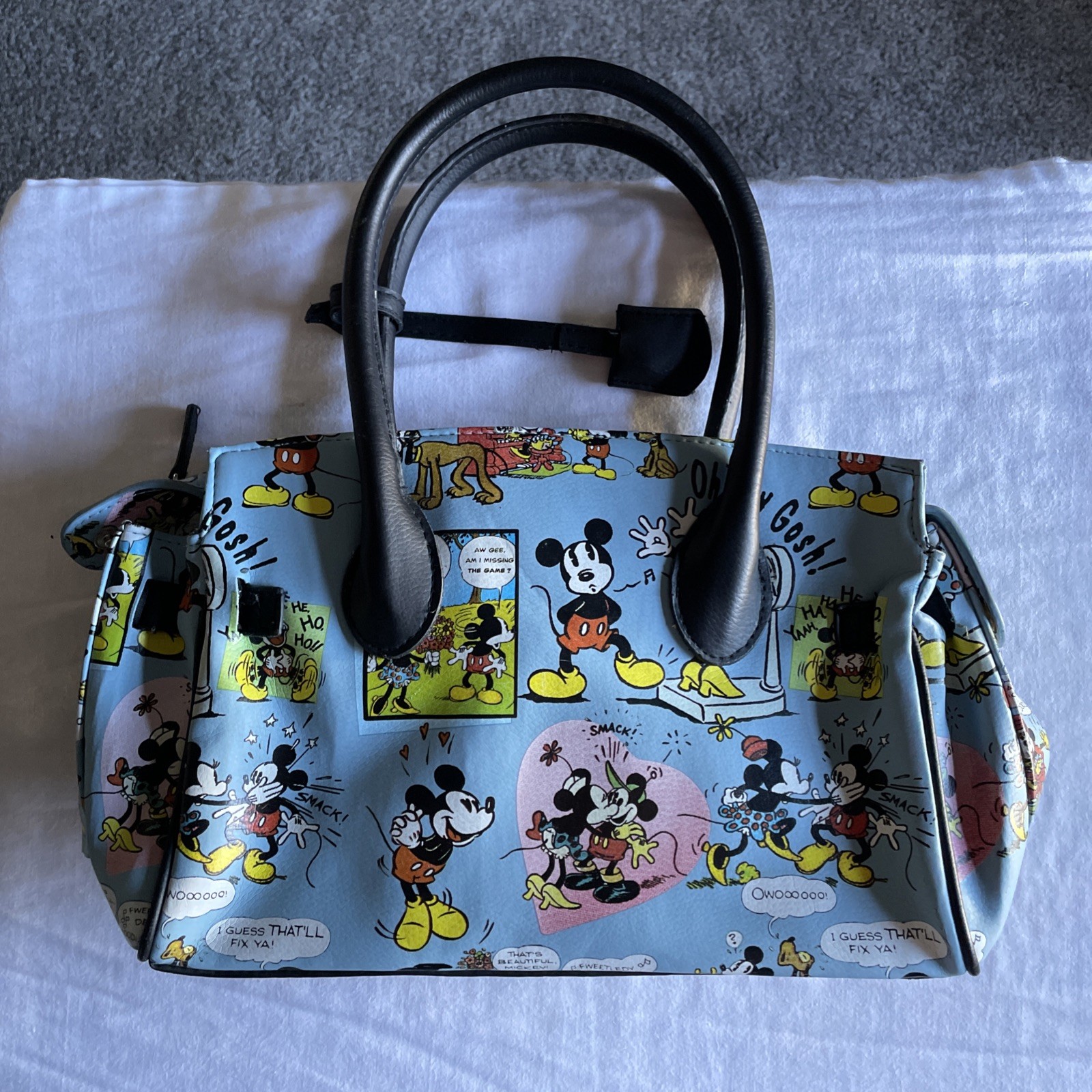 Disney Minnie & Mickey Mouse Lock & Key Satchel Purse Handbag Cartoon Comic Blue