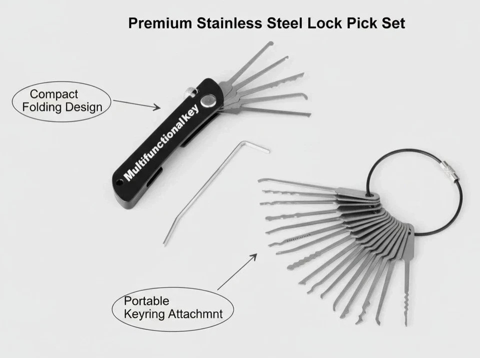 21pcs Stainless Steel Key Practice Set – Professional Door Unlocking Tools