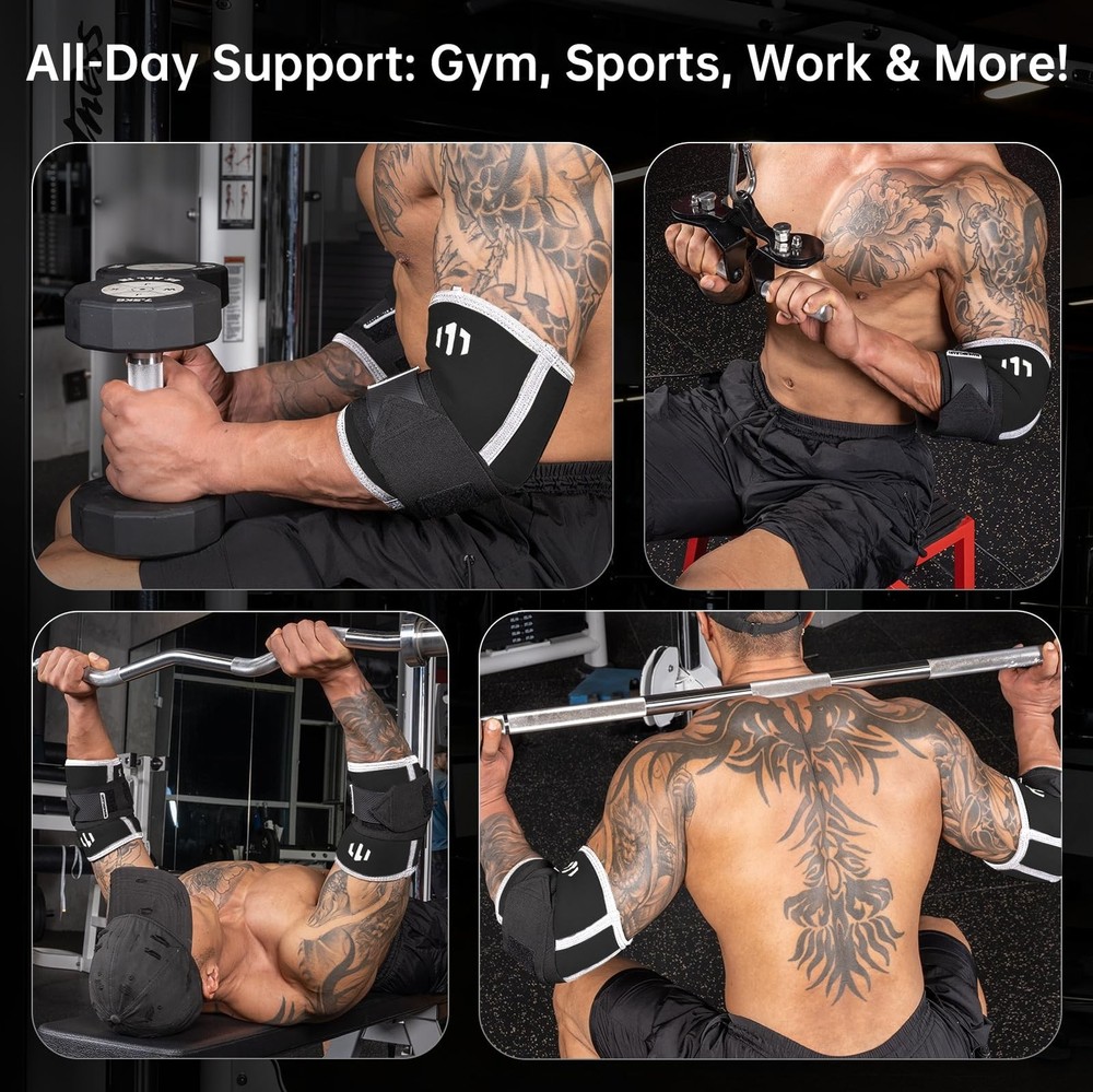 MANUEKLEAR Adjustable Compression Elbow Wraps for Weightlifting(1 Pair), Elbo...