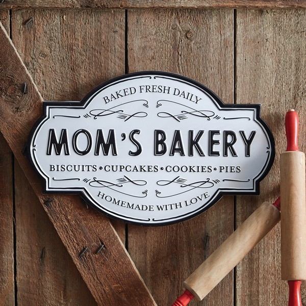 Mom's Bakery Sign - Embossed Metal Farmhouse Kitchen Decor