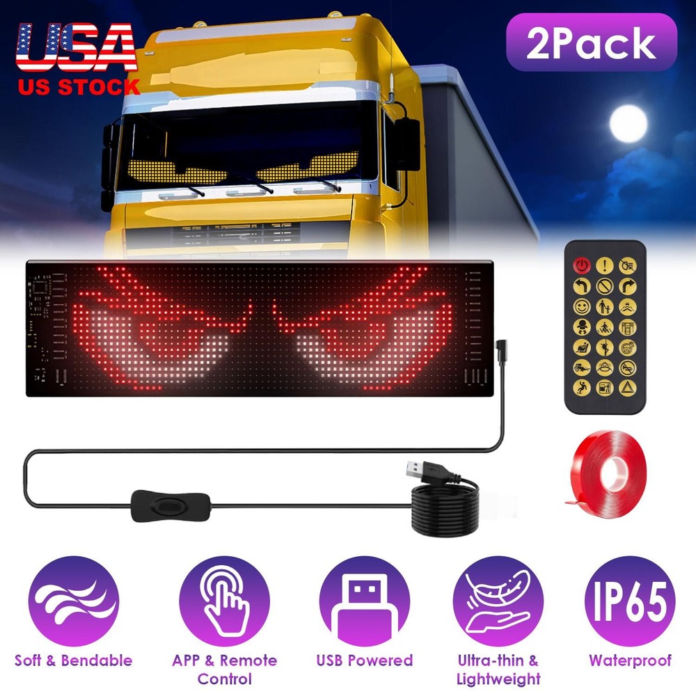 2Pack 20x64 Matrix Devil Eyes Lights f/ Car Ultra-thin Programmable LED