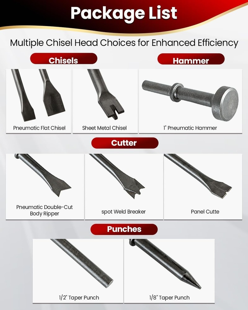 9 Pcs Air Hammer Bits Set, Pneumatic Hammer Chisel Bits, Air Chisel Bits with...