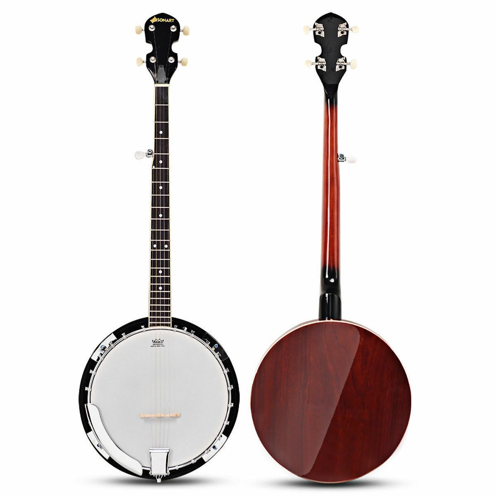 Sonart 5 String Geared Tunable Banjo 24 Brackets Closed Back Remo Head w/ Case
