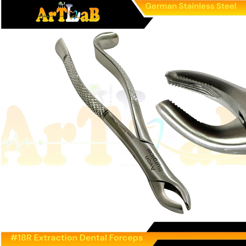 Upper First & Second Molar Extractig Forceps w/ Serrated Jaw, Hook Handle #18R