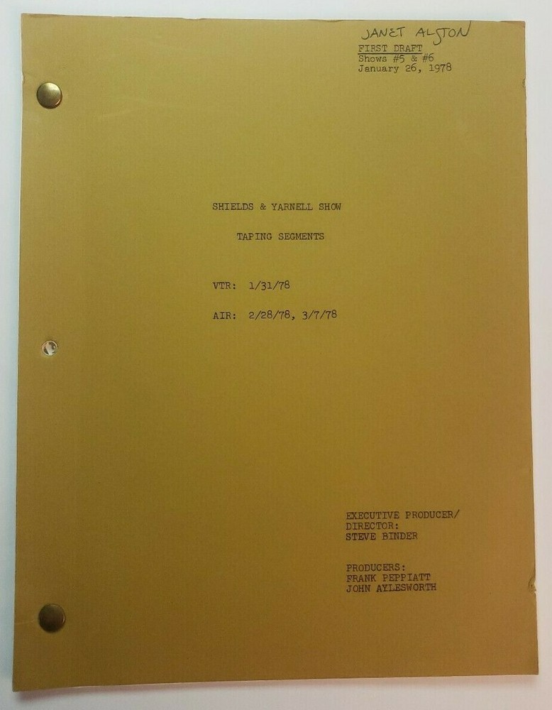 SHIELDS & YARNELL SHOW / Steve Binder 1978 First Draft TV Script, Robert Shields