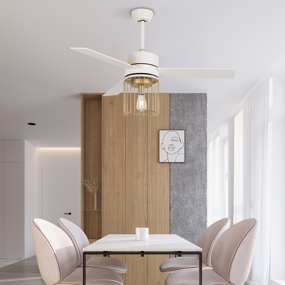 48In LED Indoor White Ceiling Fan W/ Light Kit and Remote Controller Modern