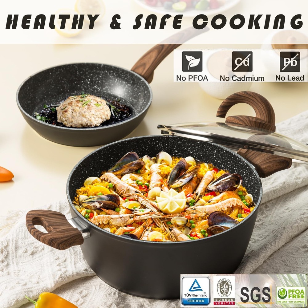Pots and Pans Set Non Stick, Ceramic Cookware Set with Granite Pattern Kitche...