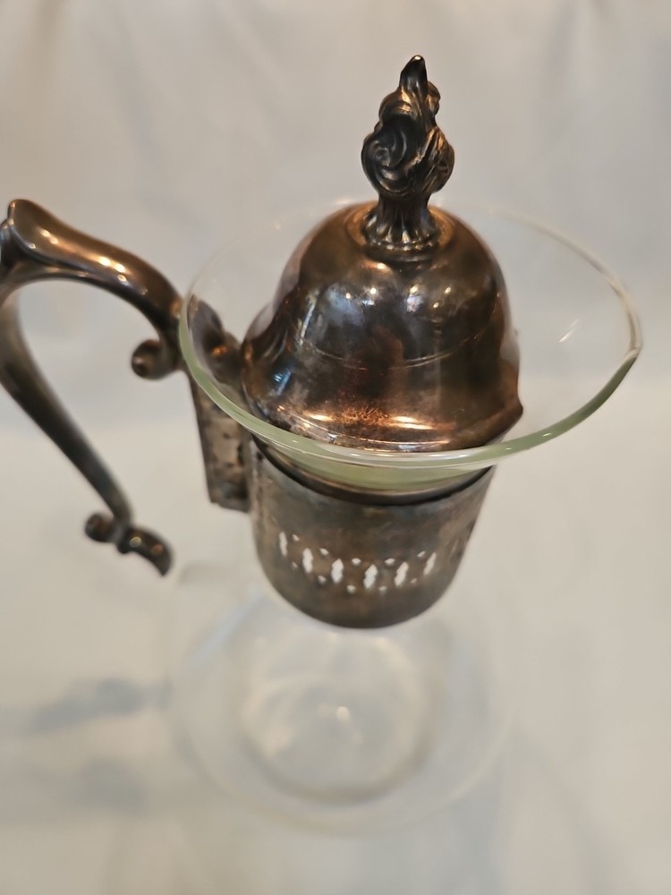 Silver-plate Mounted Glass Syrup or Cream Pitcher