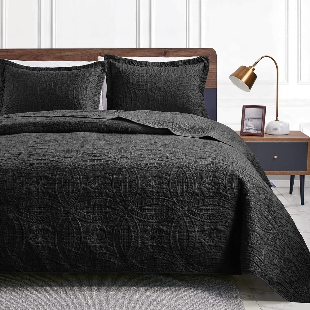 Ultrasonic Pressing Quilt Set Coin Pattern Lightweight Bedspread Pet Friendly3pc