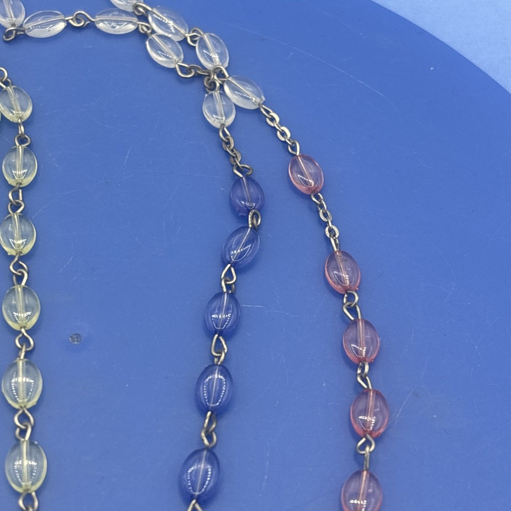 Vtg Pastel Translucent Rosary Oval Beads Crucifix Catholic Prayer Beads Easter