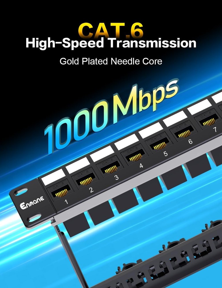 24 Port Patch Panel Cat6 Keystone Patch Panel 1U EC Listed UTP with Smart Cab...