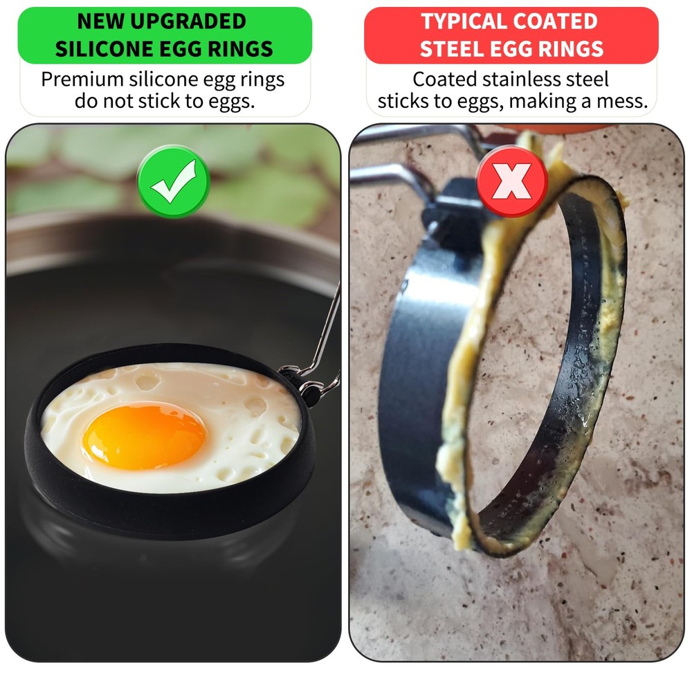 Silicone Egg Rings Set Internal Nylon Support 4 Pack Round Cooking Molds