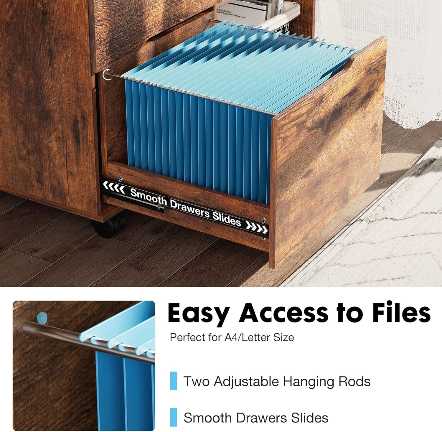 3-Drawer File Cabinet Lateral Mobile Cabinet Wood Under Desk Storage Organizer