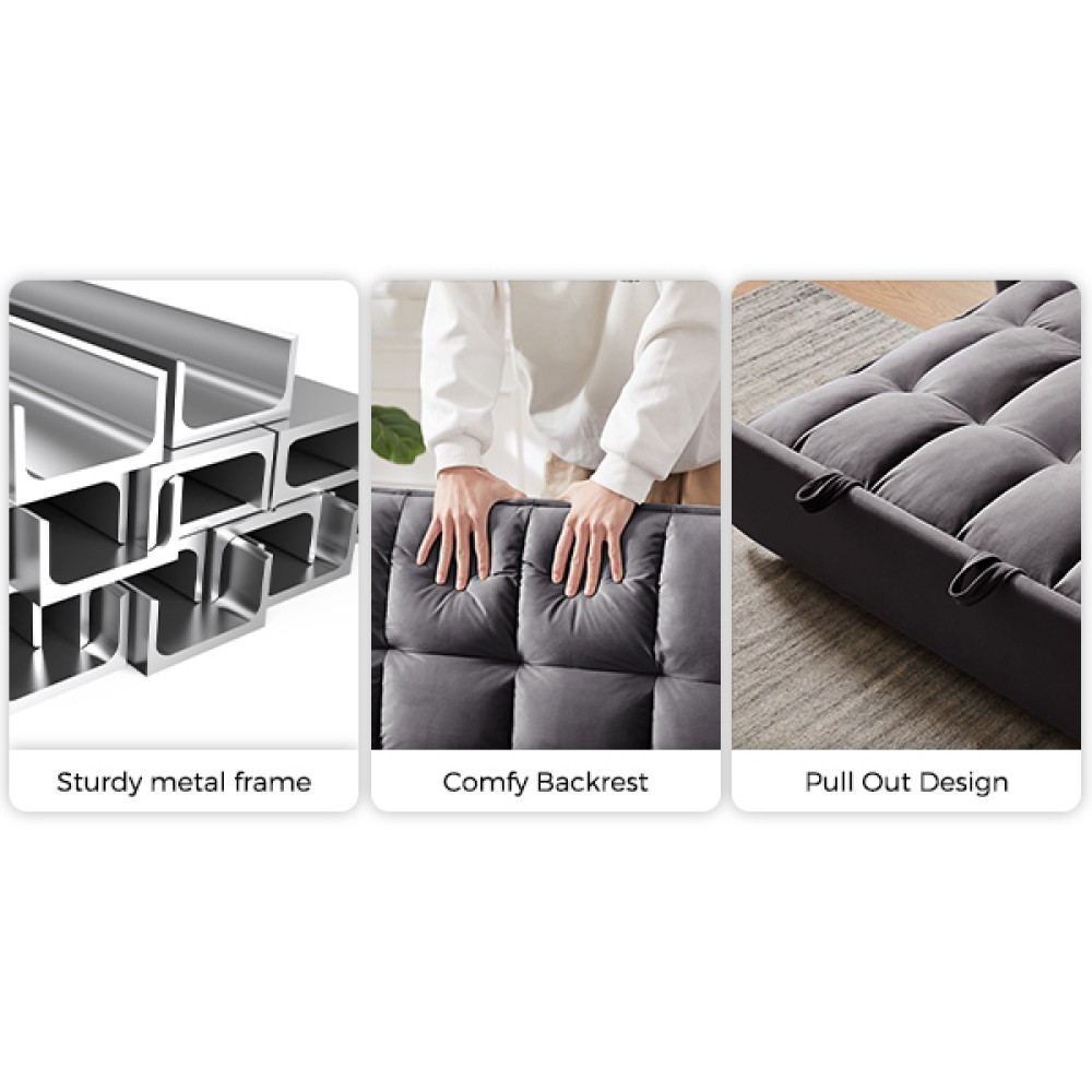3-in-1 Convertible Sofa Bed with Adjustable Back, Storage, Greige