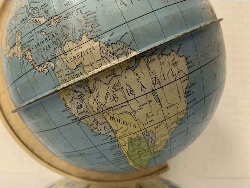 Vintage 1950’s Desktop Rotating Tin Globe World Map