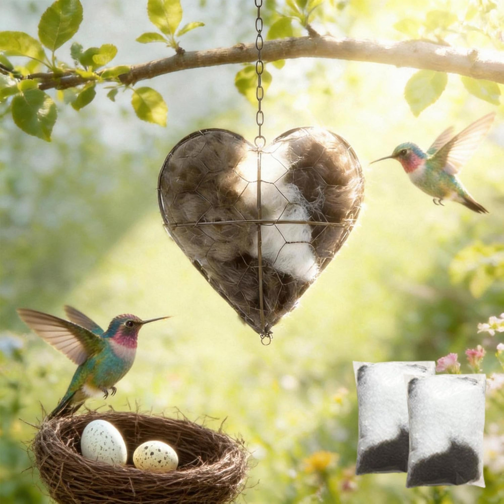 Handmade Bird Nesting Heart Refillable, 2 Bags Natural Bird Nesting Materials In