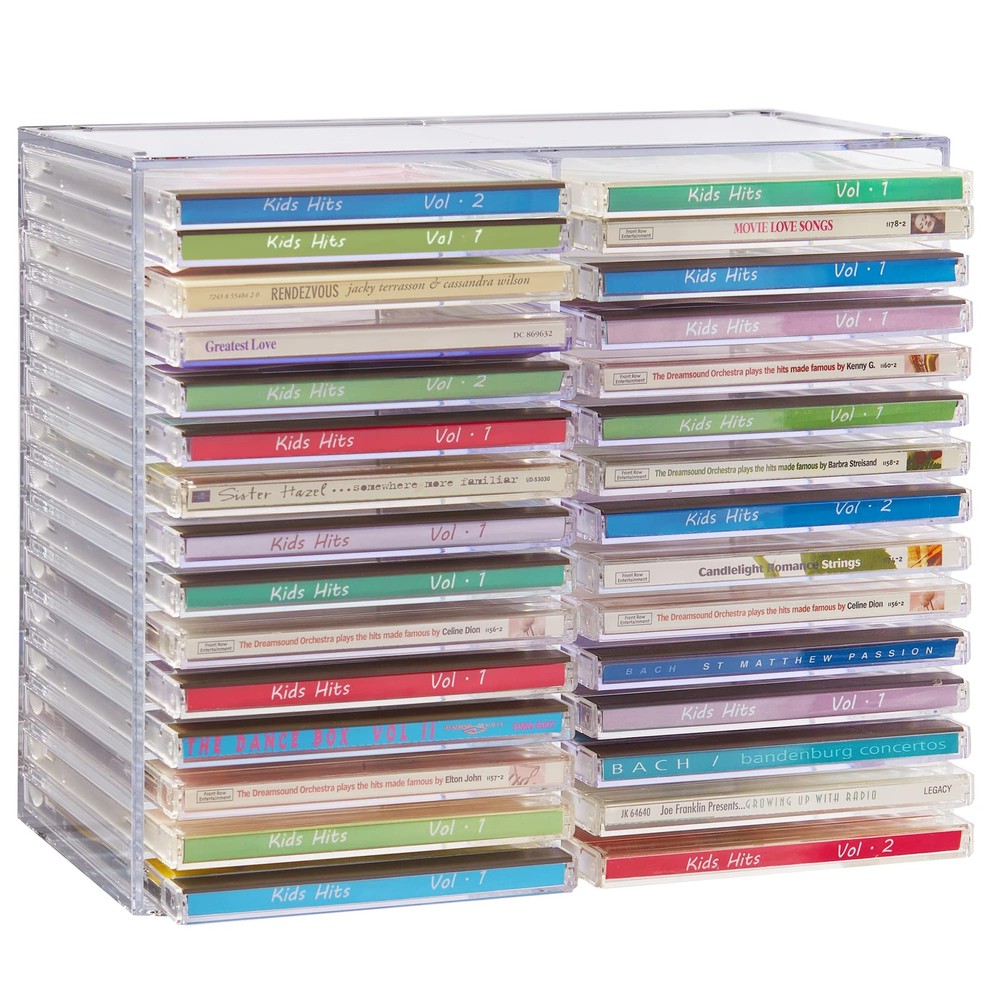 Clear Plastic CD Holder Storage Rack Stacking Tray DVD Disk Case Space Organizer