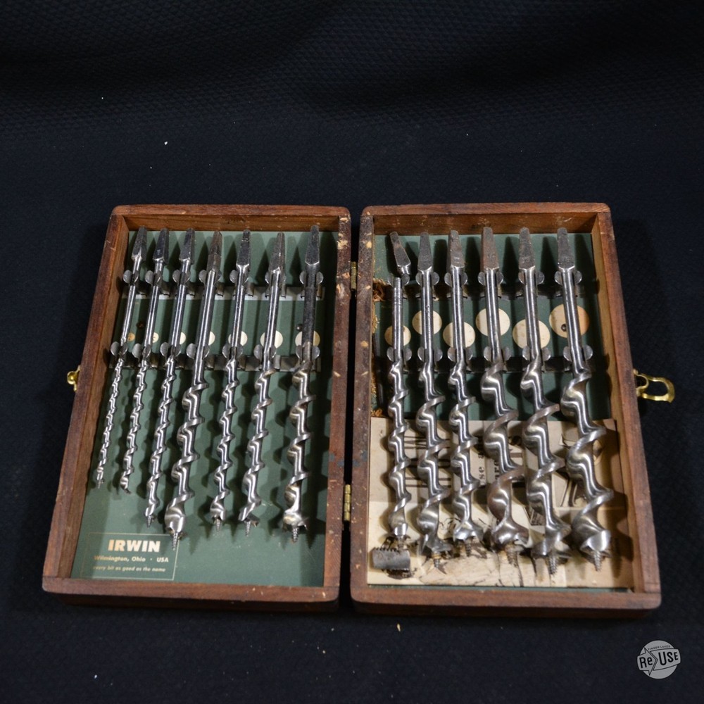 Vintage Irwin Auger Bit Set Original Wood Box - Plus Millers Falls Drill Bits
