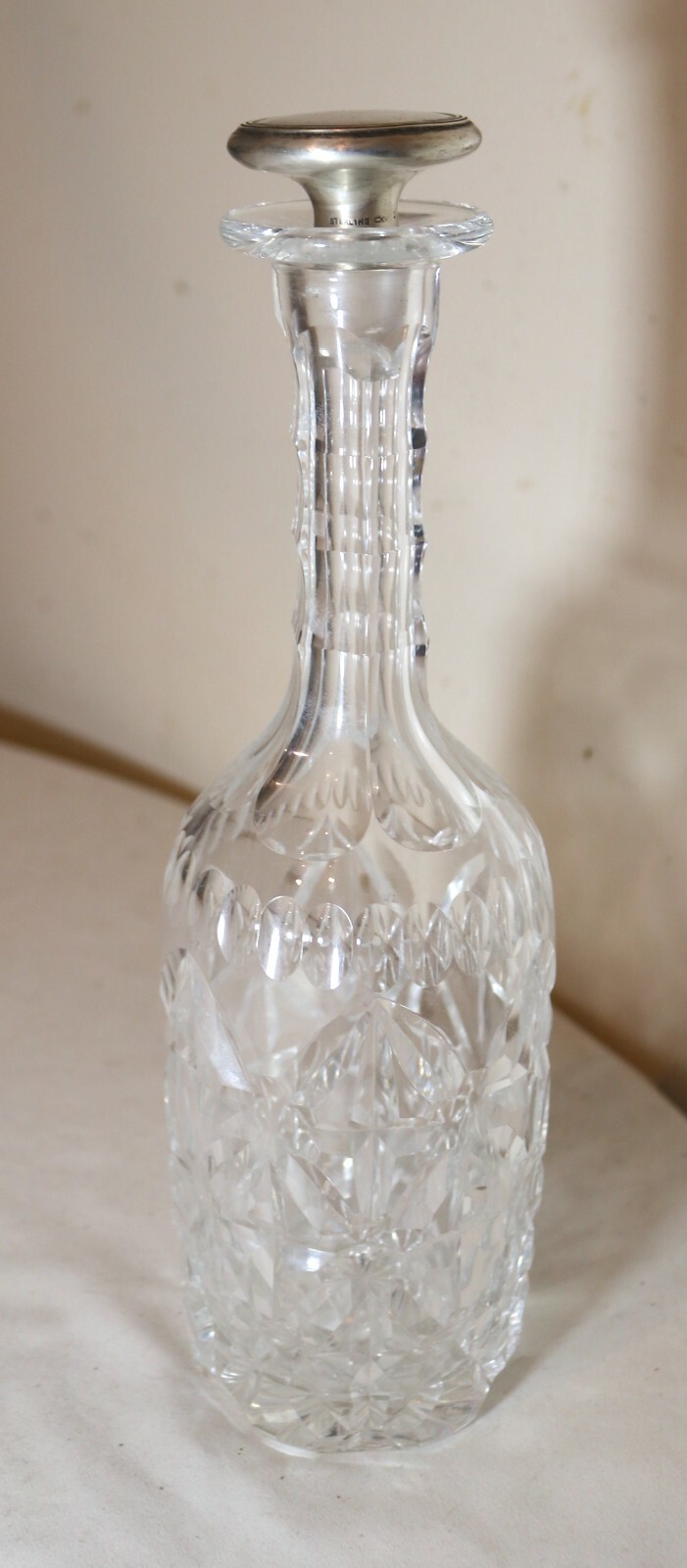 unique antique sterling silver cut clear crystal liquor wine gin decanter bottle