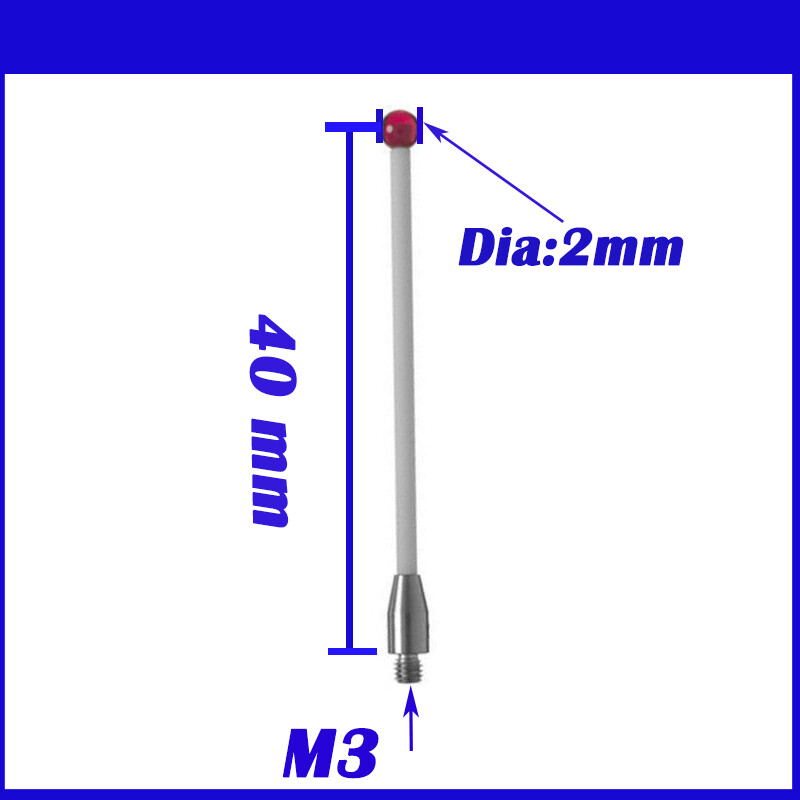 CMM Probe Stylus for CMM Machine Tools Ceramic Stem M3 Thread Shank 2mm Diameter
