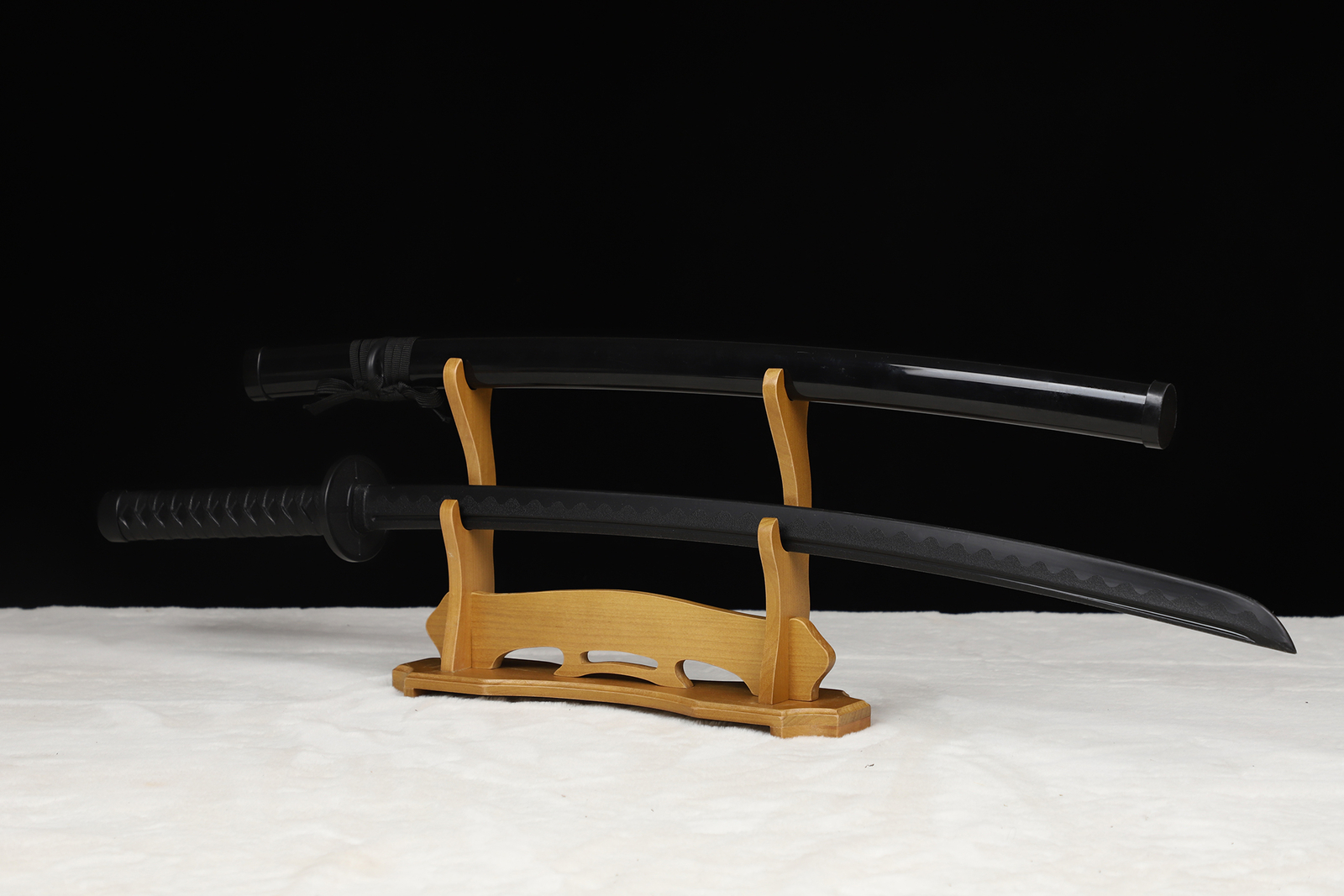 2-Tier Sword Stand for Display Japanese Samurai Katana Sword Holder Yellow Wood