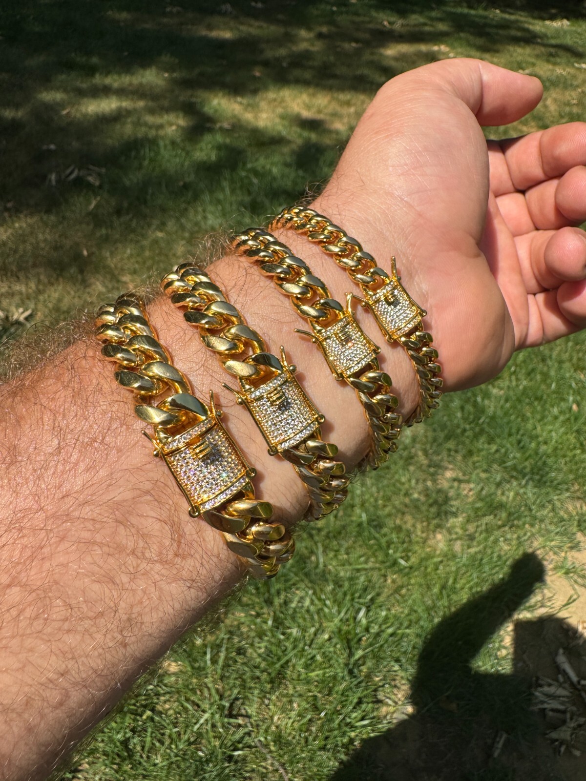 Real Miami Cuban Link Bracelet 1ct CZ Iced Clasp 14k Gold Plated Stainless Steel