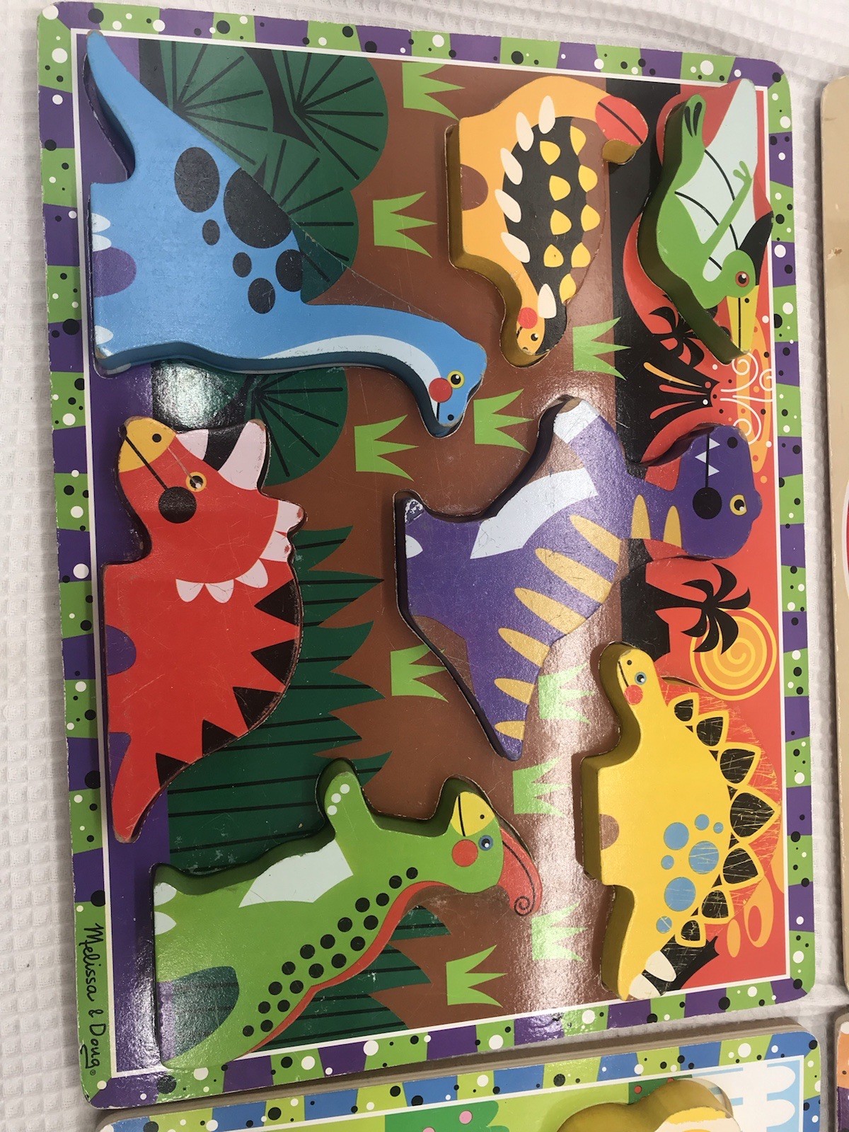 Wooden Chunky Peg Puzzle Lot 4 Melissa & Doug Zoo Farm Animals Pets Dinosaurs￼￼