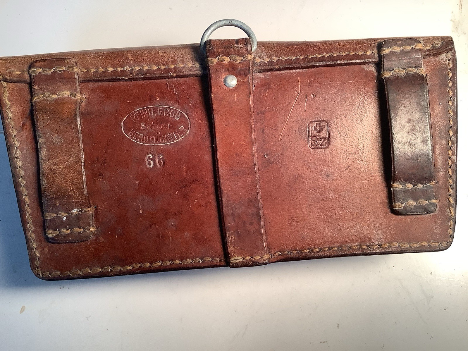 Vintage 1966 Swiss Army Leather Ammo Pouch, Bag