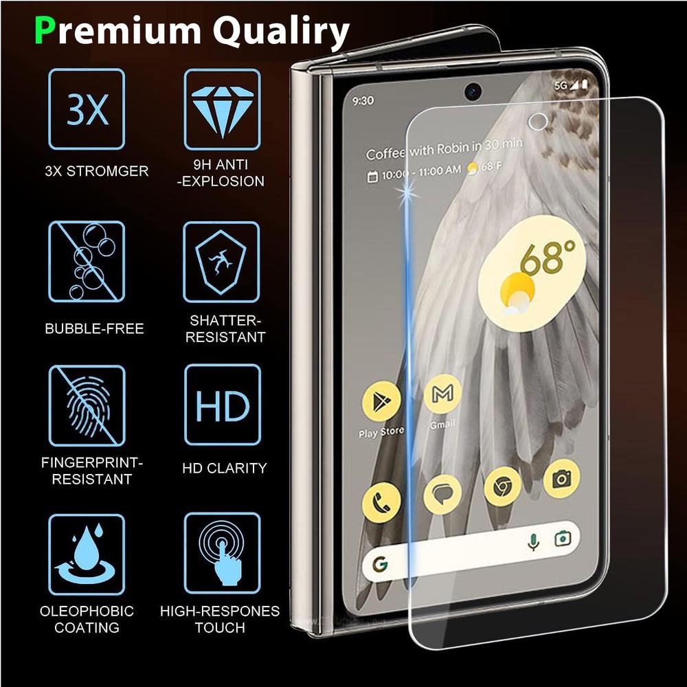 [2-Pack] Premium Real Tempered Glass Screen Protector for Google Pixel Fold