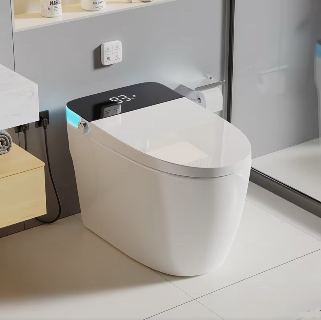Modern Smart Toilet with Manual Flip Lid, Adjustable Remote Control, Heated Seat