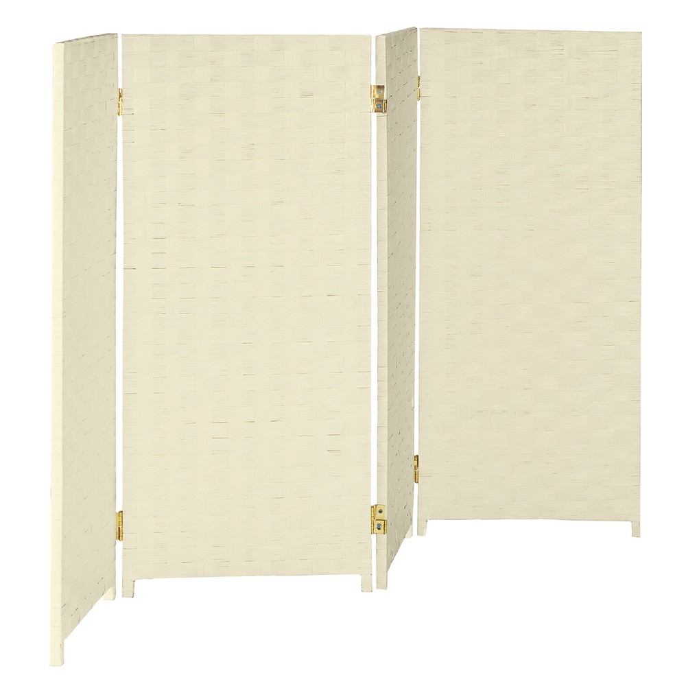 3 ft. Short Woven Fiber Folding Screen - 4 Panel - Cream