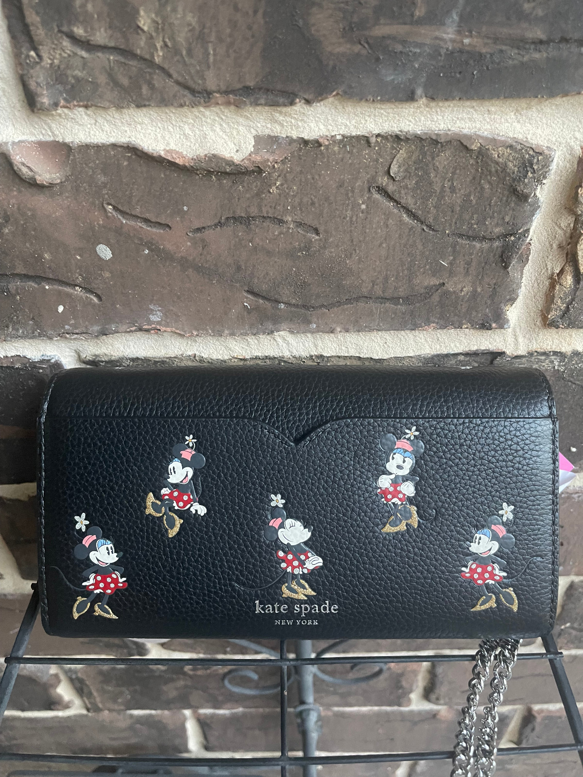NWT Kate Spade Disney Minnie Mouse Clutch Crossbody Pearl Buckle Black Multi